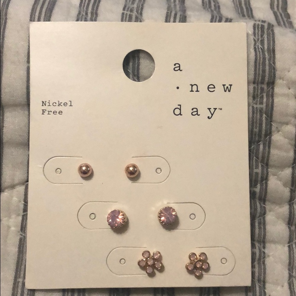 A New Day Rose Gold with pink stones stud earrings